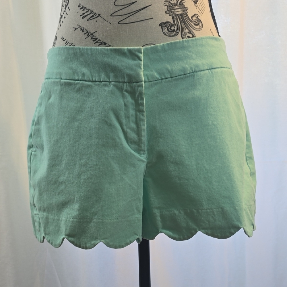 Crown & Ivy Light Green Scalloped Hem Shorts